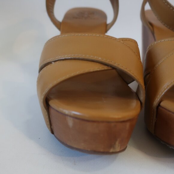 Authentic Womens Tory Burch Tan Almita Mid Wedge Wood Heel Leather Sandals 9 - Picture 6 of 13